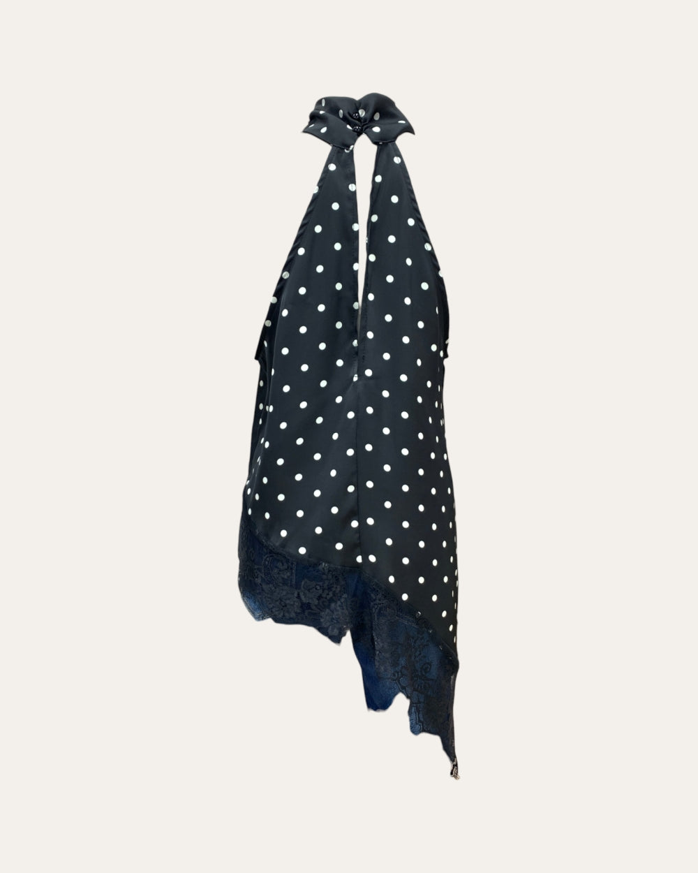 Polka Dot Halter Lace Asymmetric Top - Zilvina