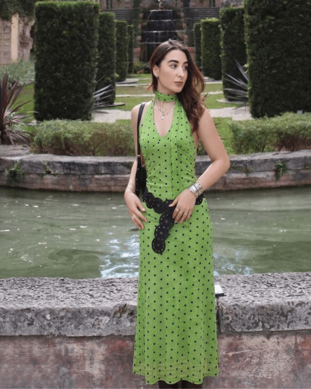 Polka Dot Halter Neck Maxi Dress - Zilvina