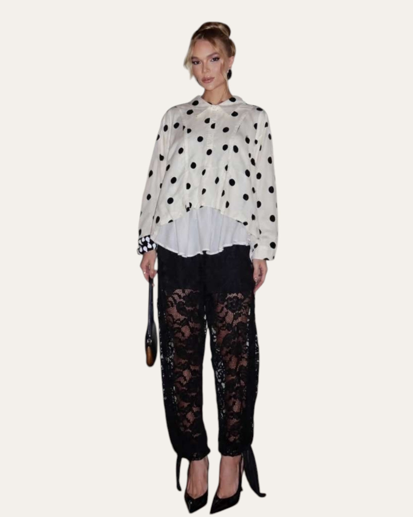 Polka Dot Layered Hem Shirt - Zilvina