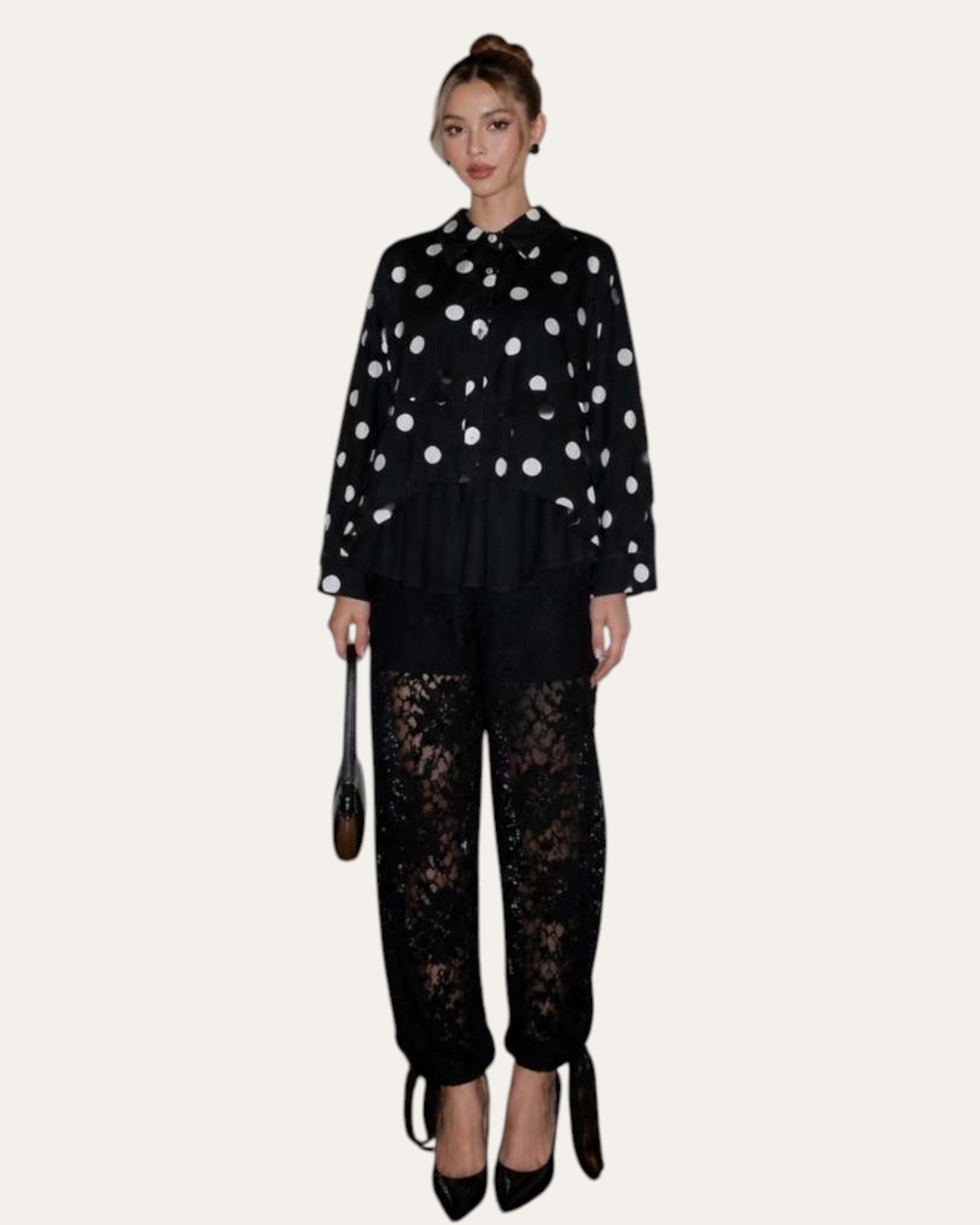Polka Dot Layered Hem Shirt - Zilvina