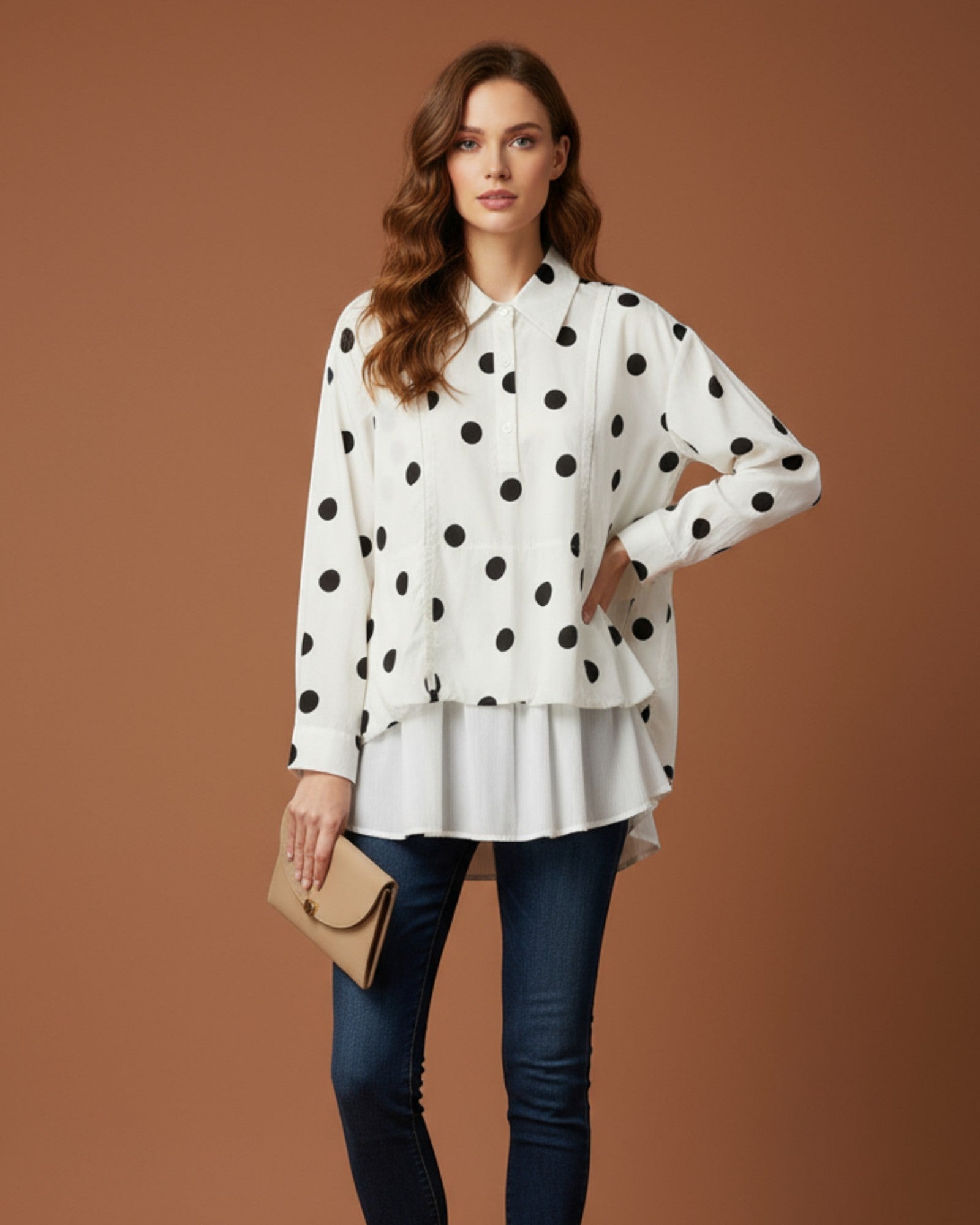 Polka Dot Layered Hem Shirt - Zilvina