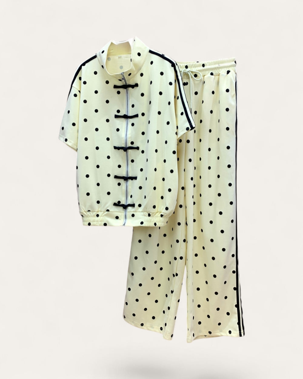 Polka Dot Mandarin Collar Set - Zilvina