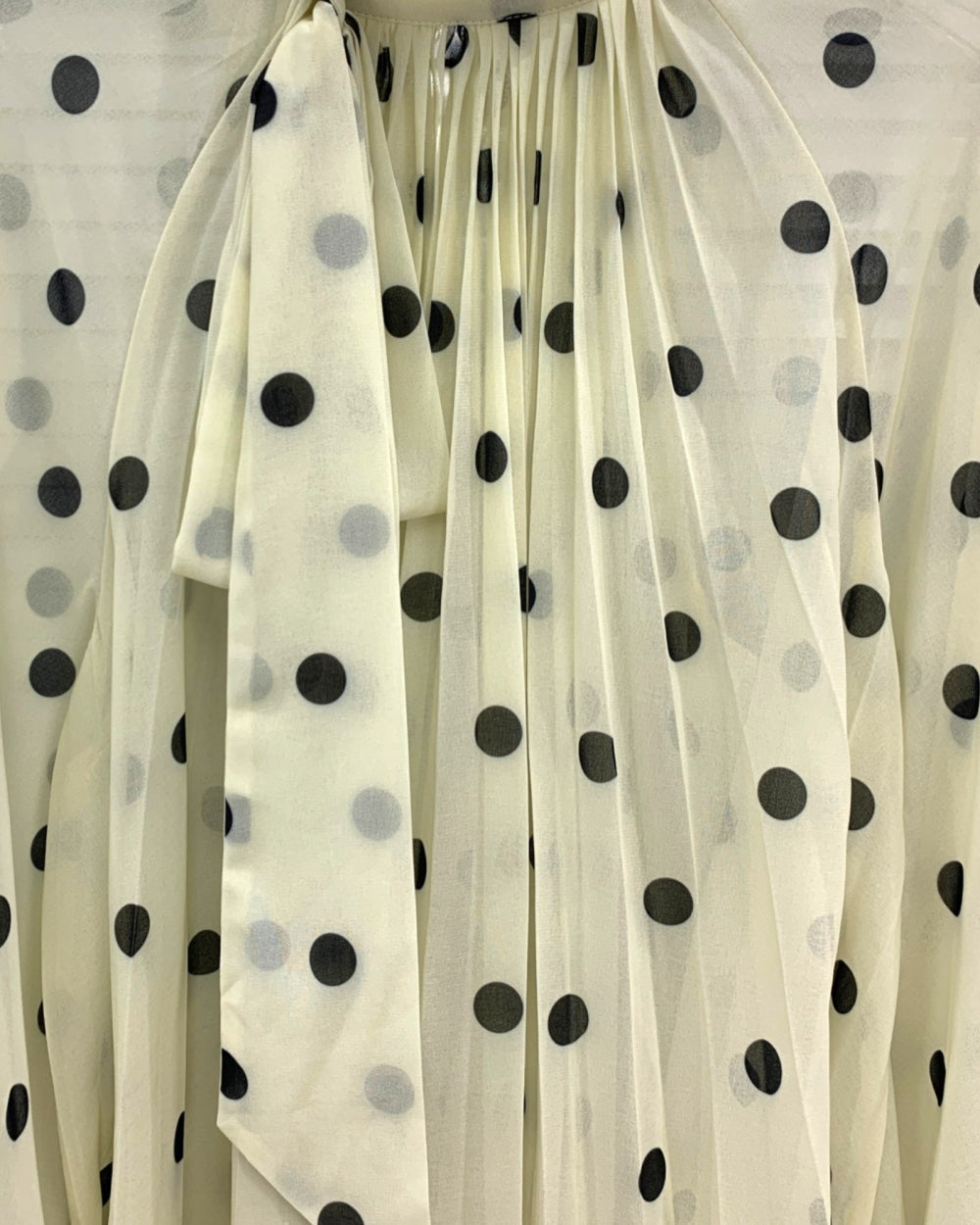 Polka Dot Pleated Blouse with Tie Neck - Zilvina