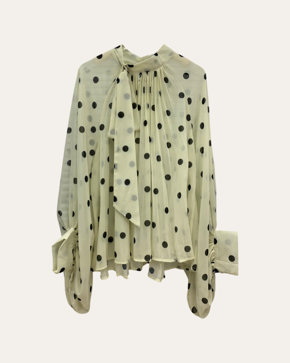 Polka Dot Pleated Blouse with Tie Neck - Zilvina