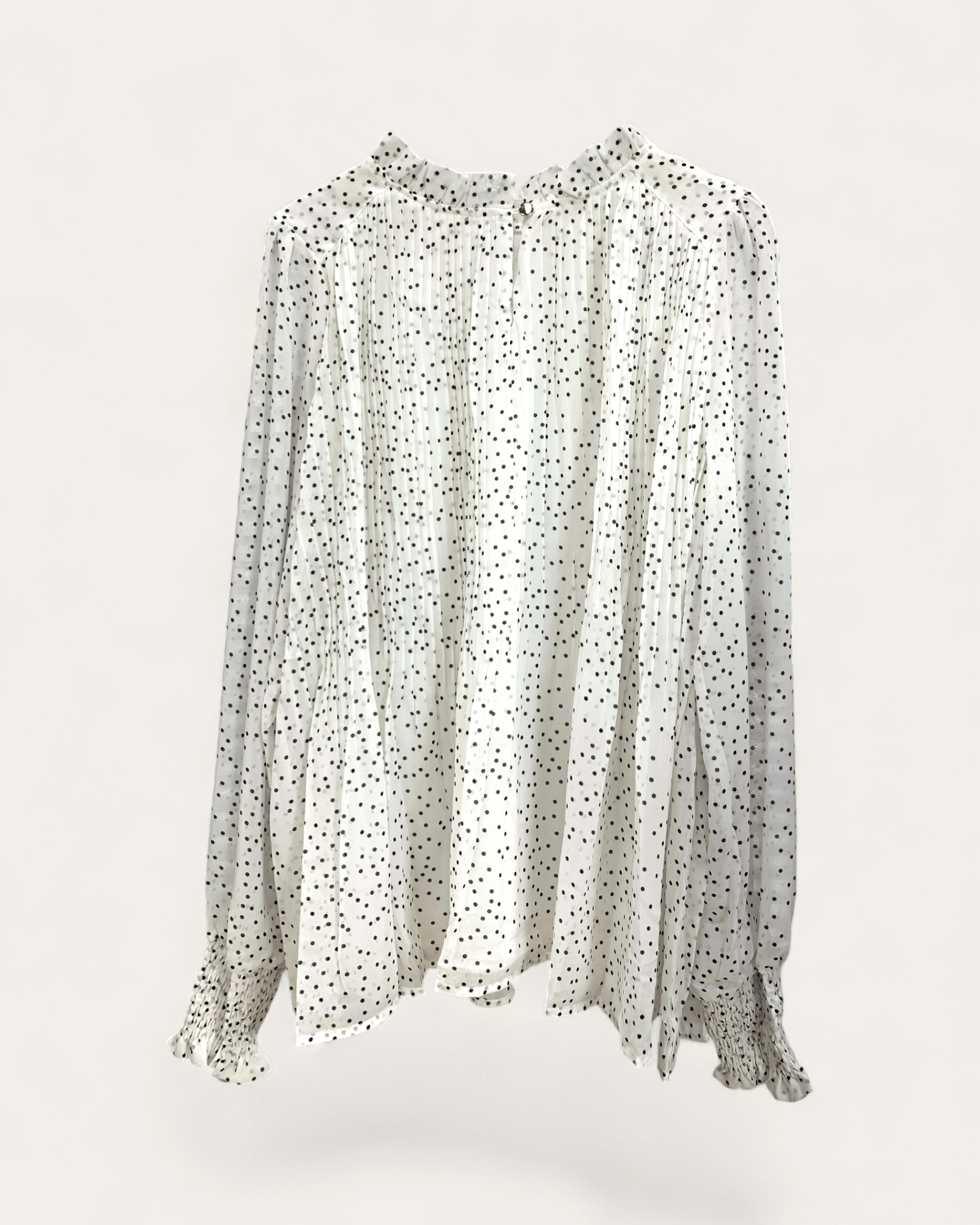 Polka Dot Pleated Long Sleeve Blouse - Zilvina