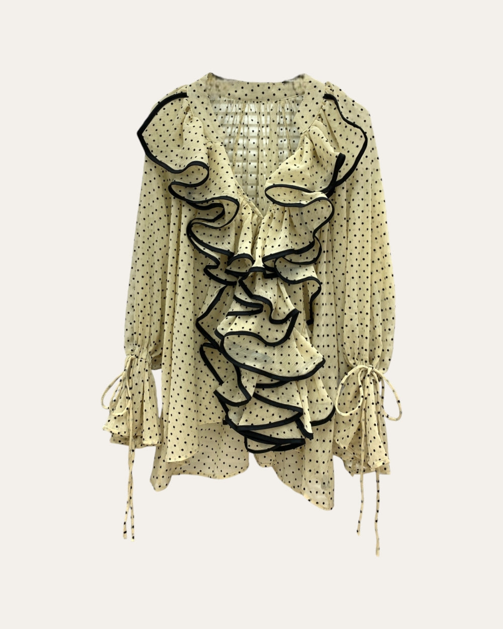 Polka Dot Ruffle Front Blouse - Zilvina
