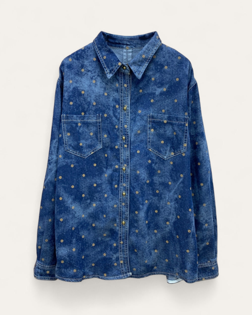 Polka Dot Washed Denim Shirt - Zilvina