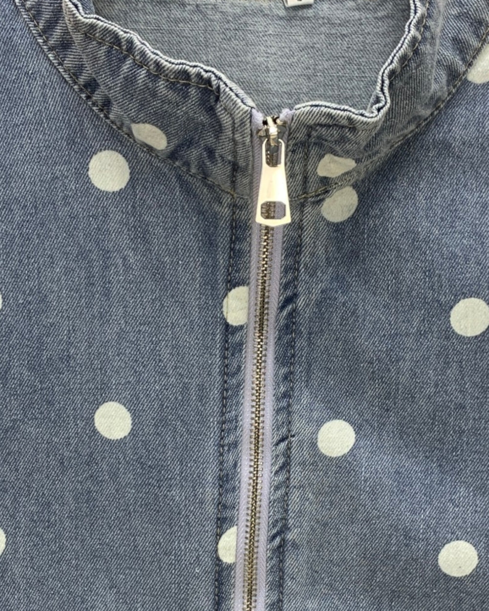 Polka Dot Zip-Up Denim Jacket - Zilvina