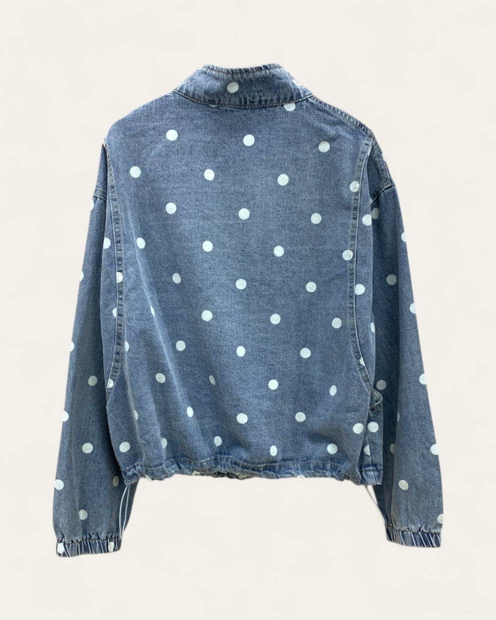 Polka Dot Zip-Up Denim Jacket - Zilvina