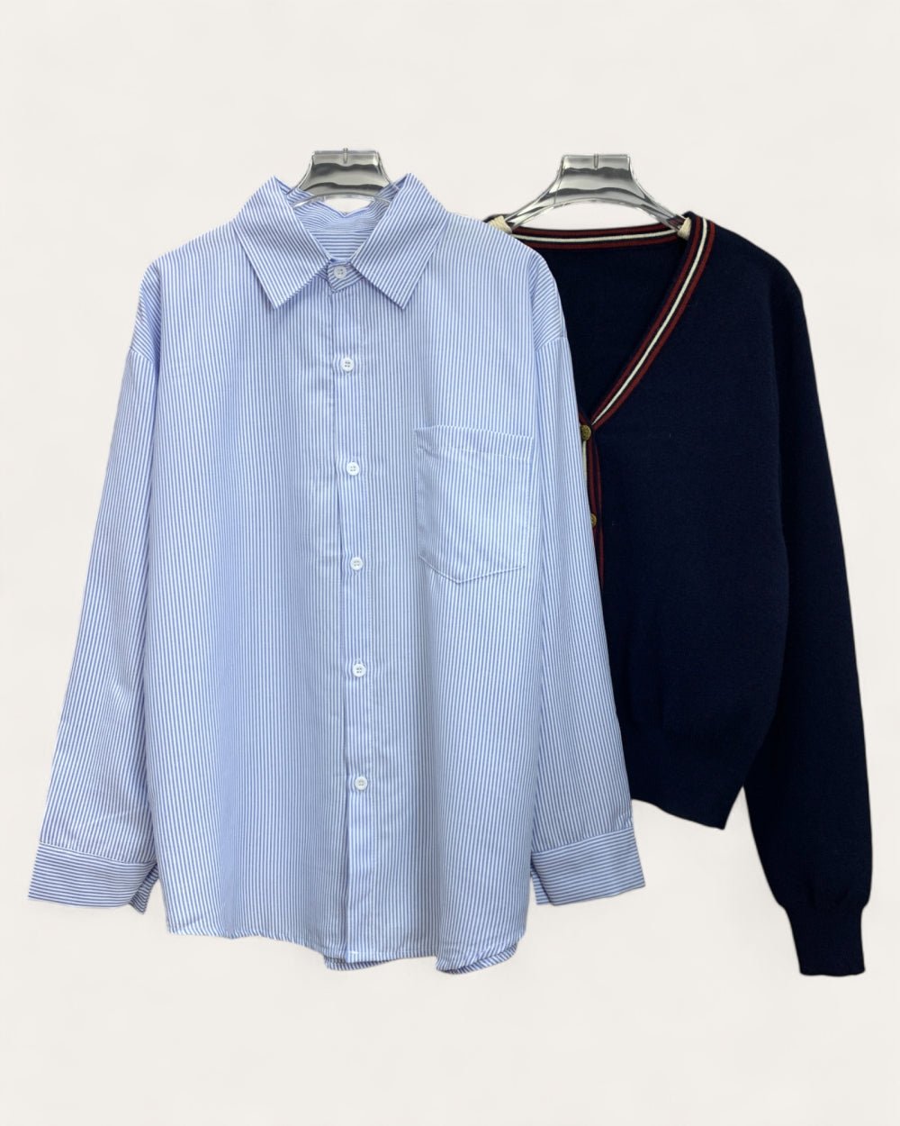 Preppy Layered Cardigan - Shirt Combo - Zilvina