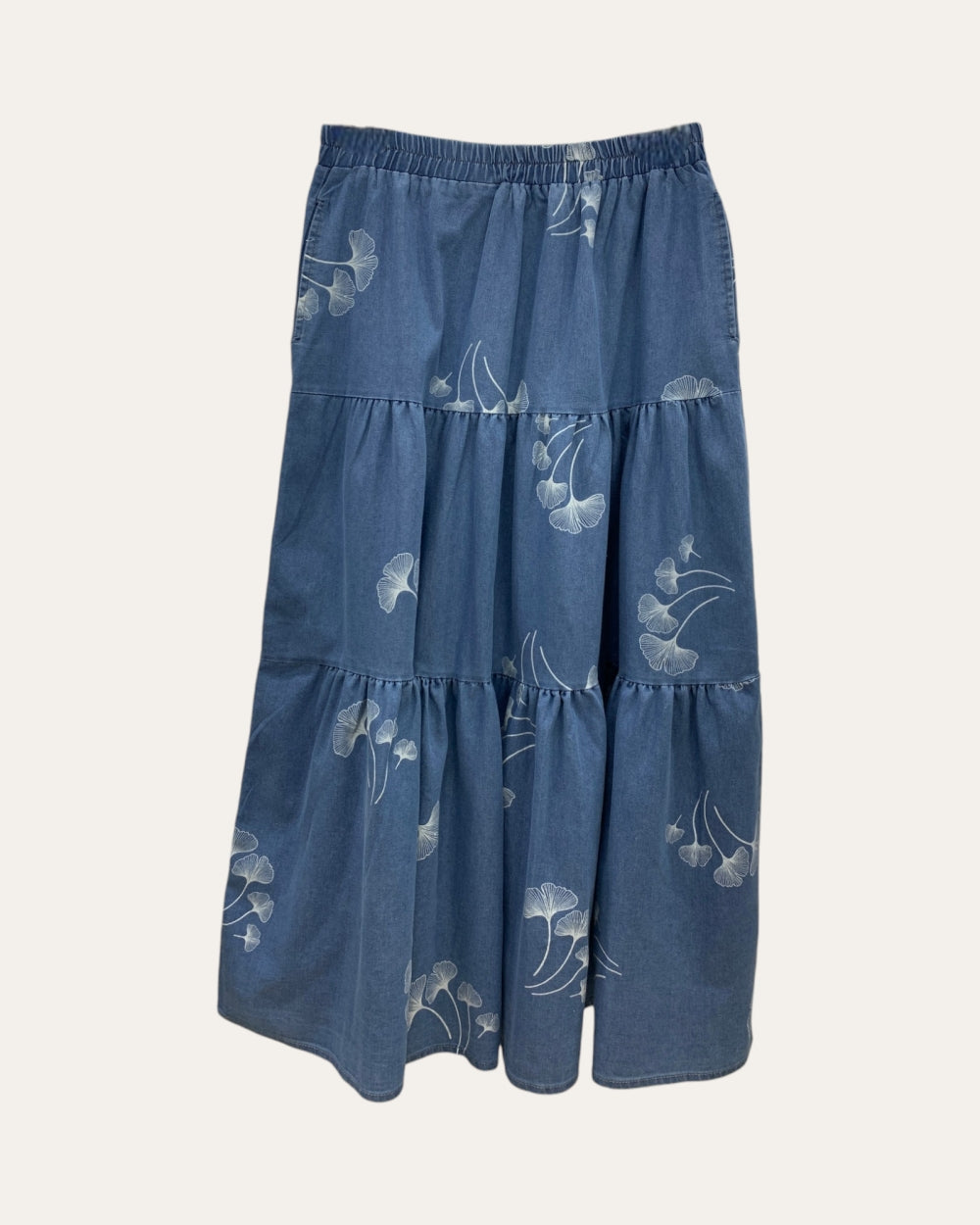 Printed Denim Tiered Skirt - Zilvina