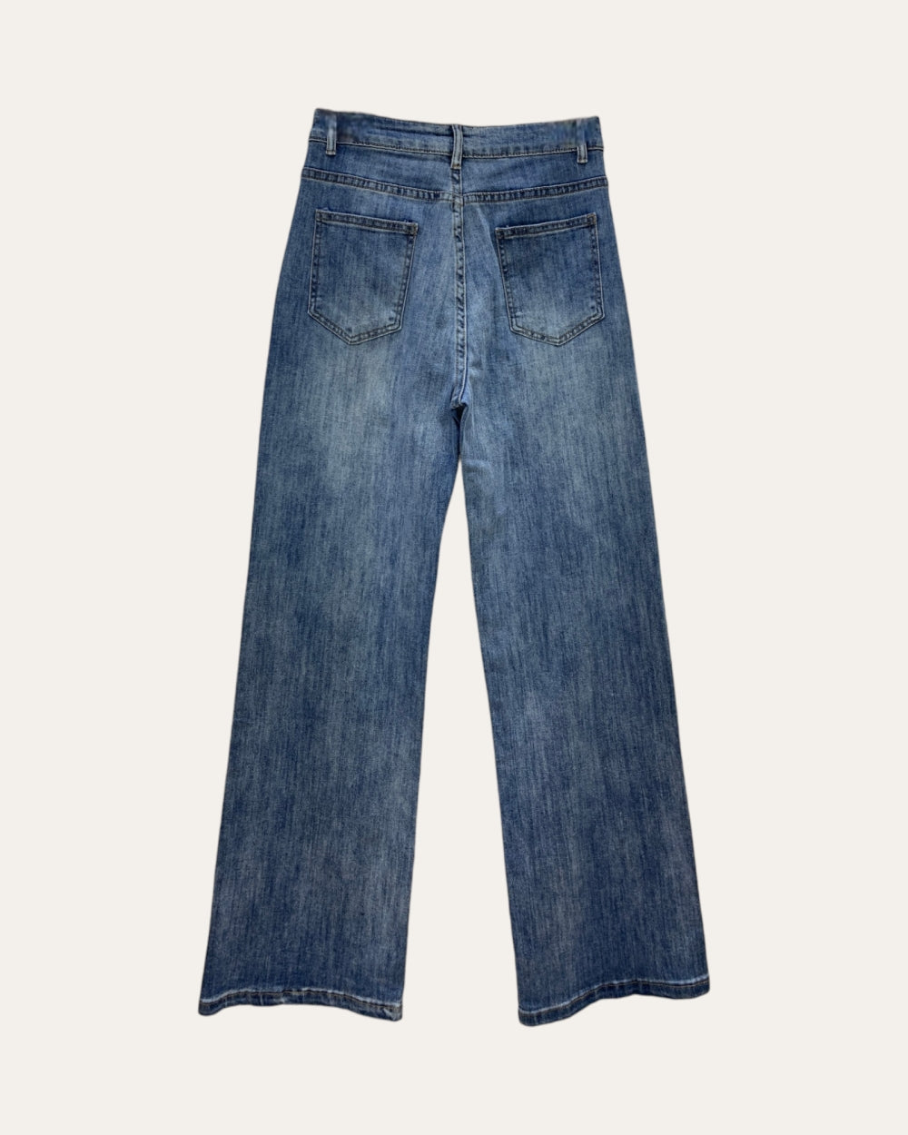 Printed Plaid Patch Chain Detail Straight Leg Jeans - Zilvina