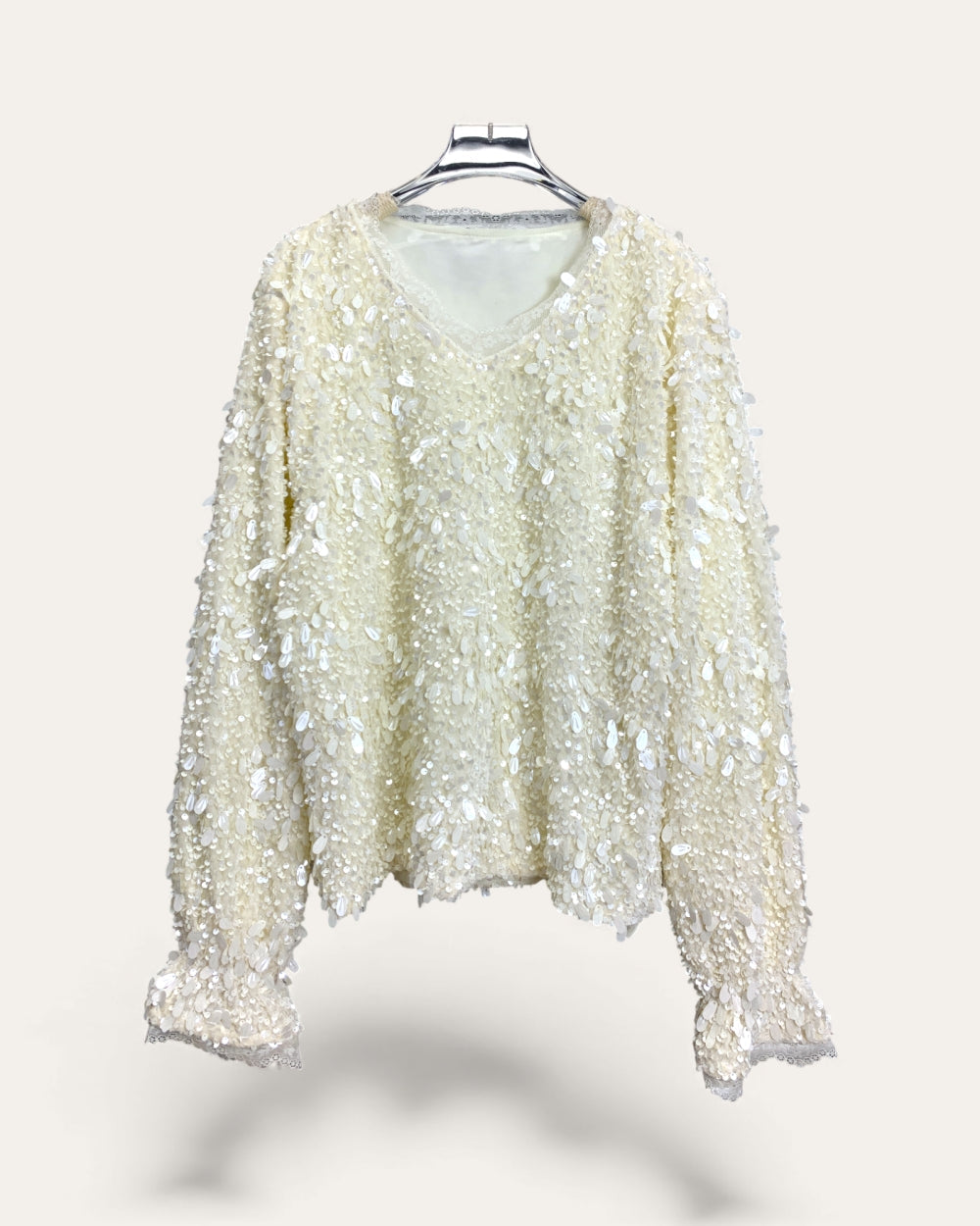 Puffy Paillette Textured Knit Top - Zilvina