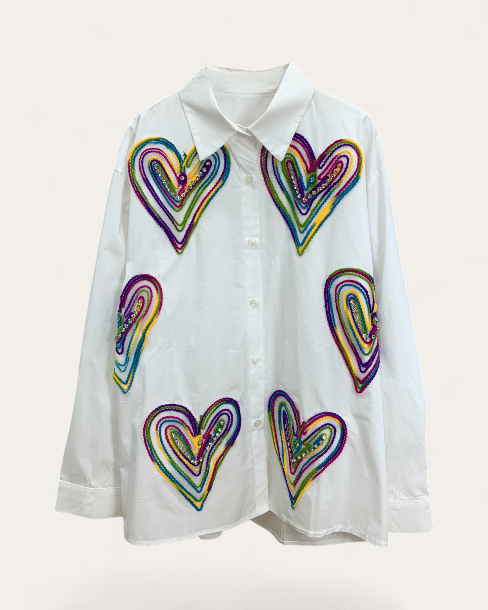 Rainbow Heart Embroidered Button - Up Shirt - Zilvina