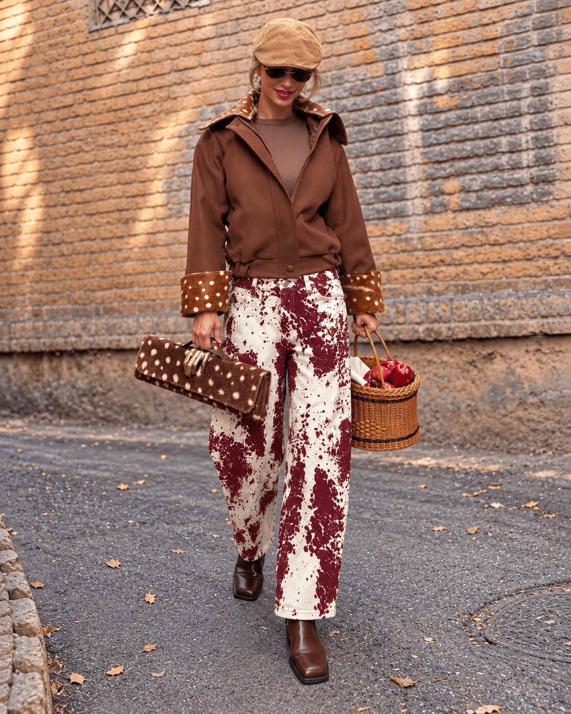 Red Splatter Print Barrel-Leg Pants - Zilvina