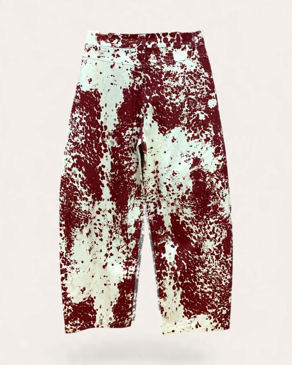 Red Splatter Print Barrel-Leg Pants - Zilvina