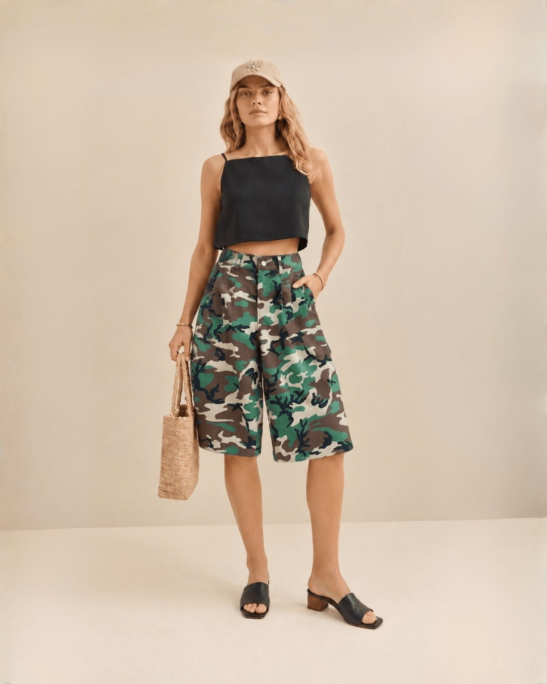 Retro Camo Pleated Culottes - Zilvina