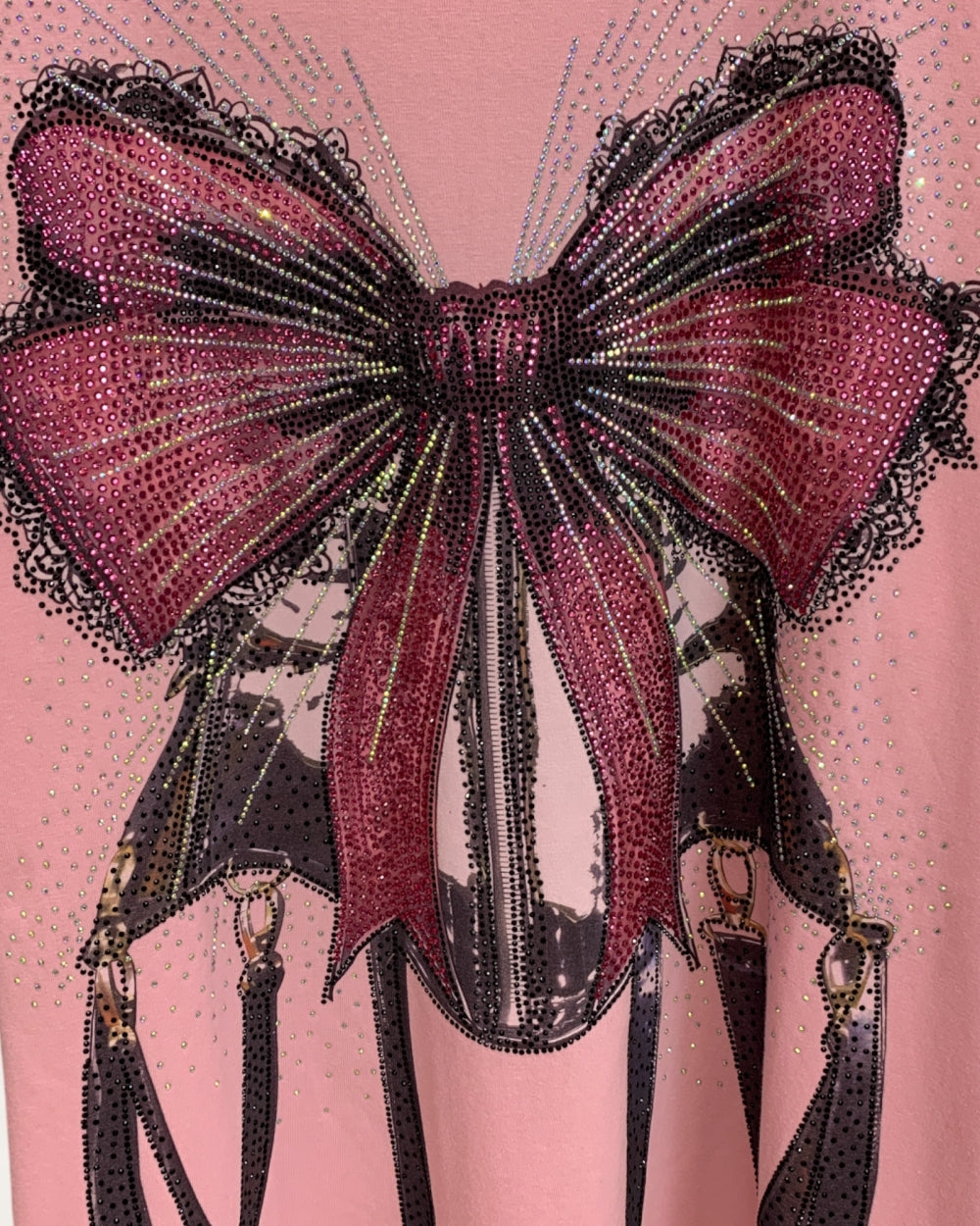 Rhinestone Bow Graphic Oversized Tee - Zilvina