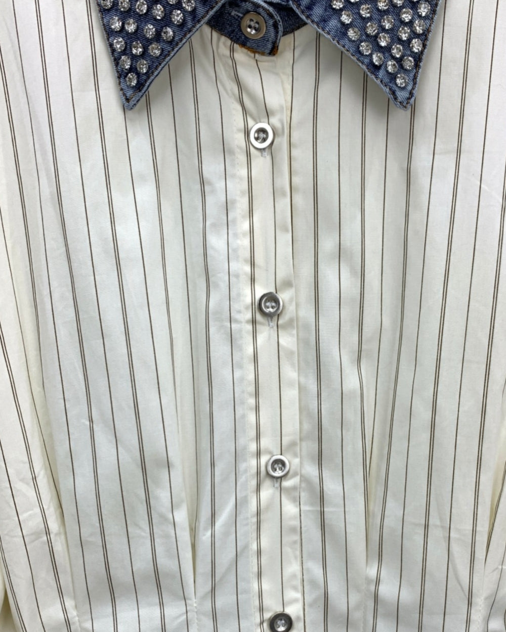Rhinestone Collar Striped Shirt - Zilvina