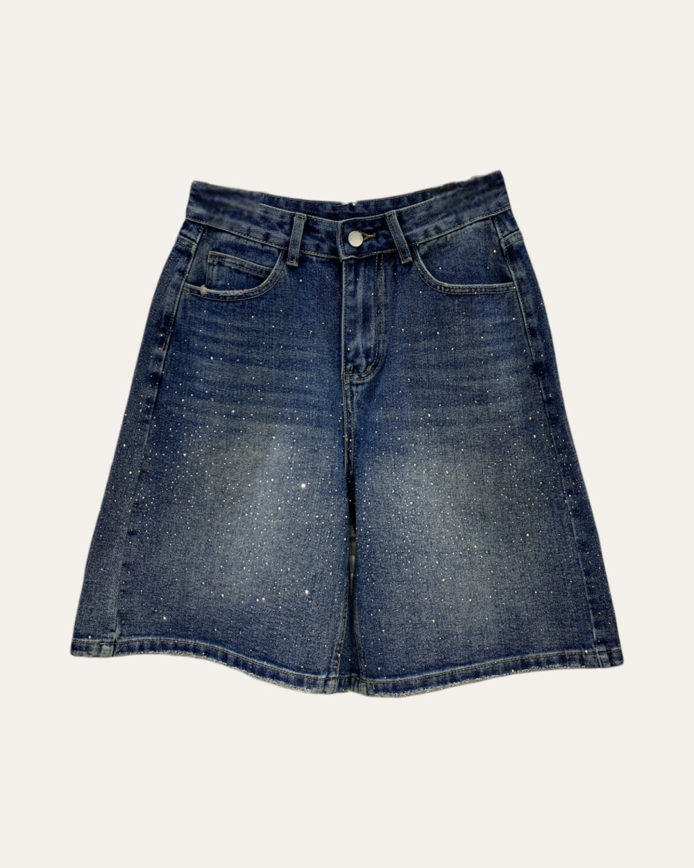 Rhinestone Detail Denim Bermuda Shorts - Zilvina