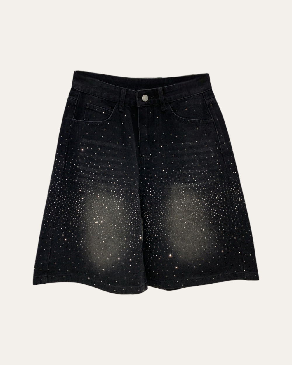 Rhinestone Detail Denim Bermuda Shorts - Zilvina