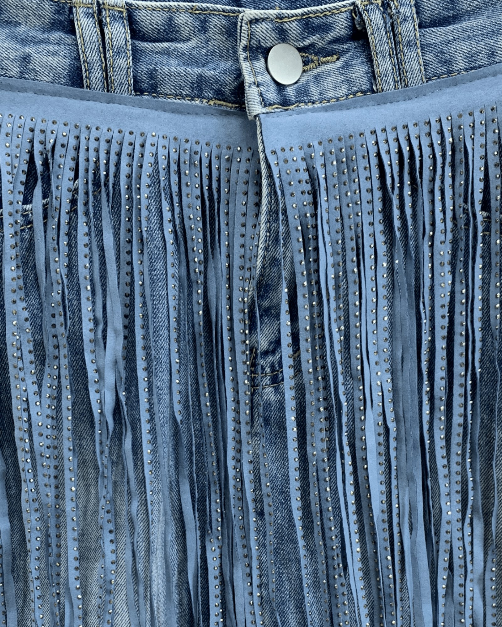 Rhinestone Fringe Denim Mini Skirt - Zilvina