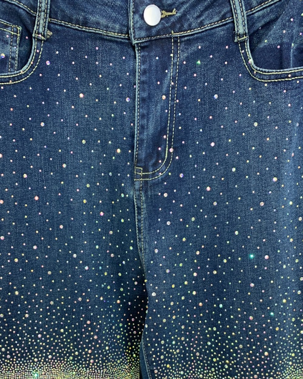 Rhinestone Gradient Straight Jeans - Zilvina