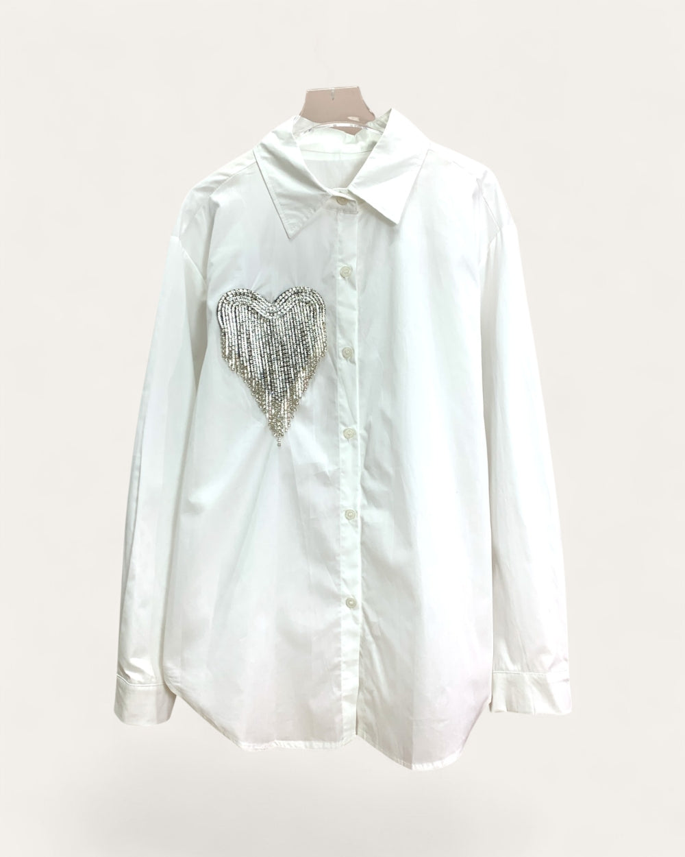 Rhinestone Heart Button - Up Shirt - Zilvina