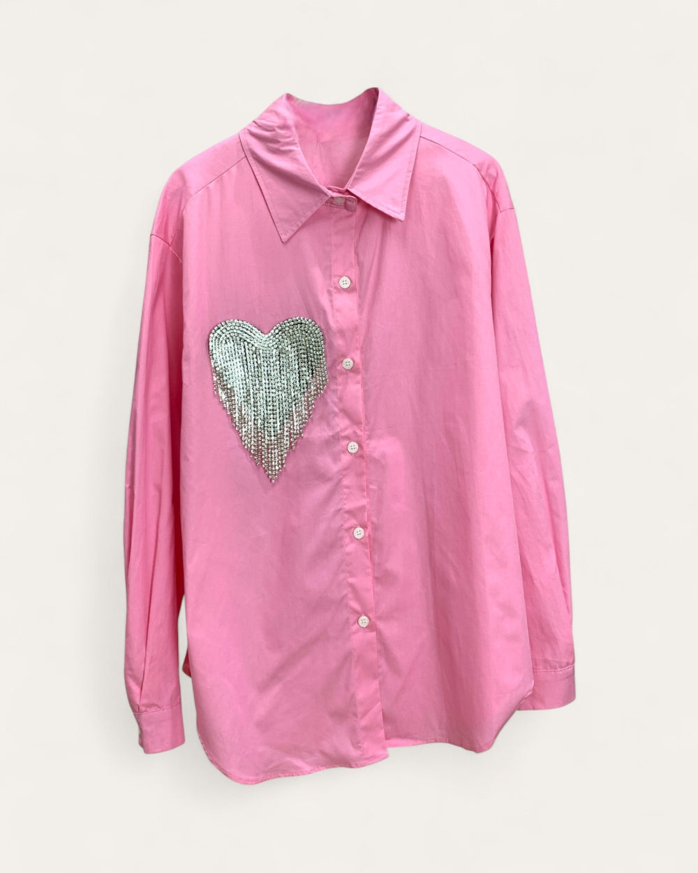 Rhinestone Heart Button - Up Shirt - Zilvina
