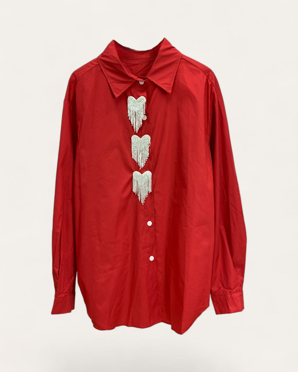 Rhinestone Heart Button - Up Shirt - Zilvina