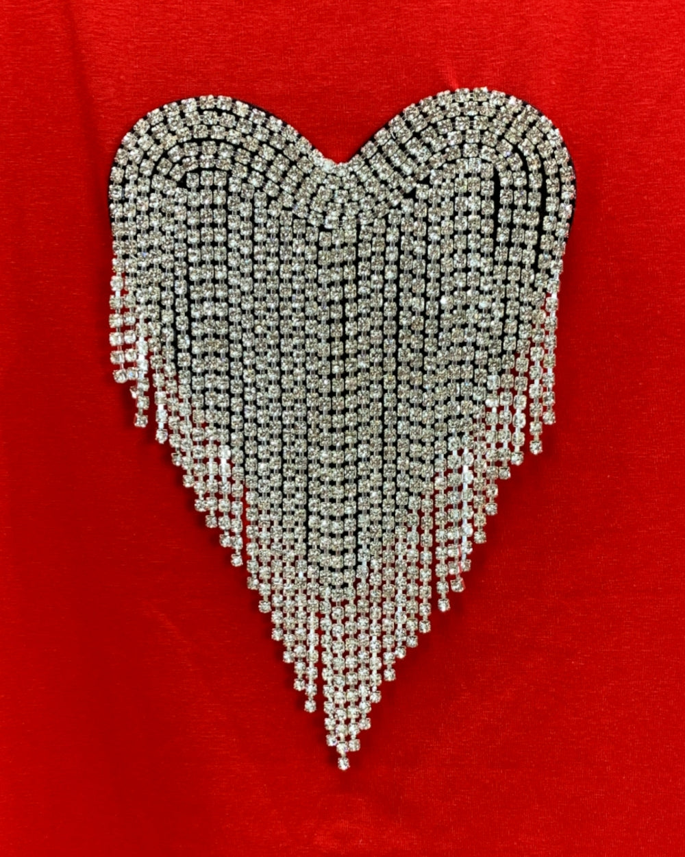 Rhinestone Heart Fringe Short Sleeve Tee - Zilvina