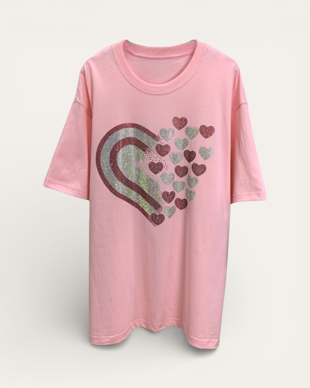 Rhinestone Heart Graphic Short Sleeve Tee - Zilvina