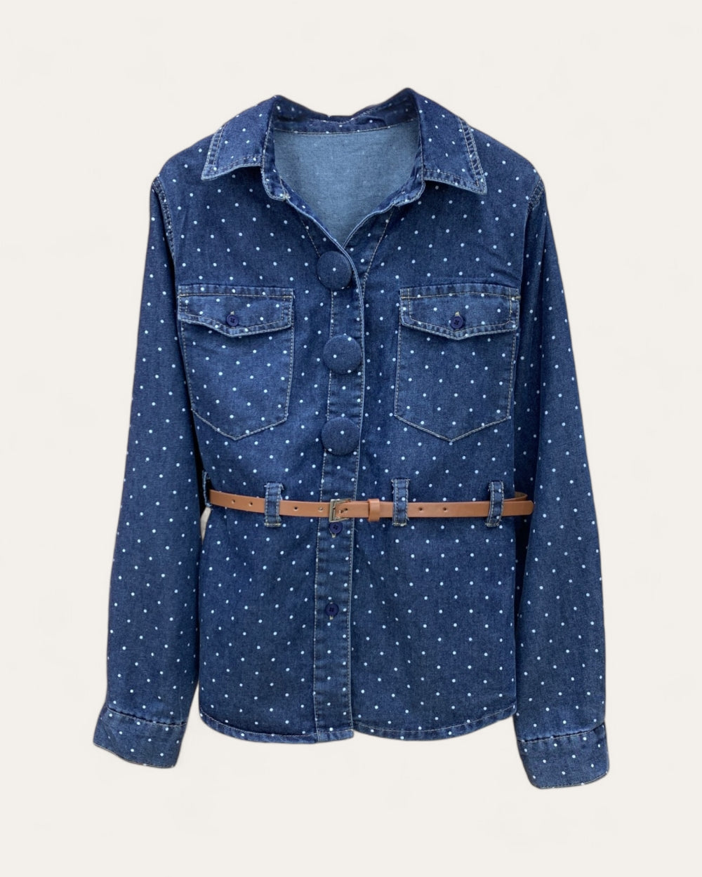 Rhinestone Polka Dot Denim Shirt - Zilvina