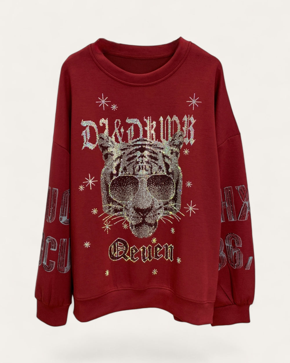 Rhinestone Tiger Graphic Sweatshirt - Zilvina
