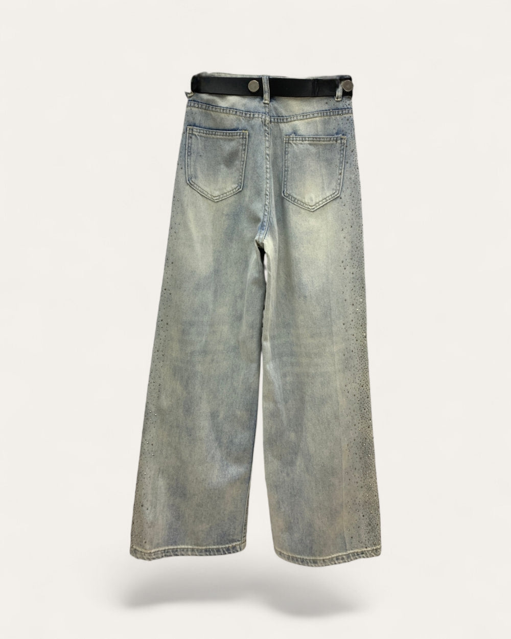 Rhinestone Wide - Leg Denim Pants - Zilvina