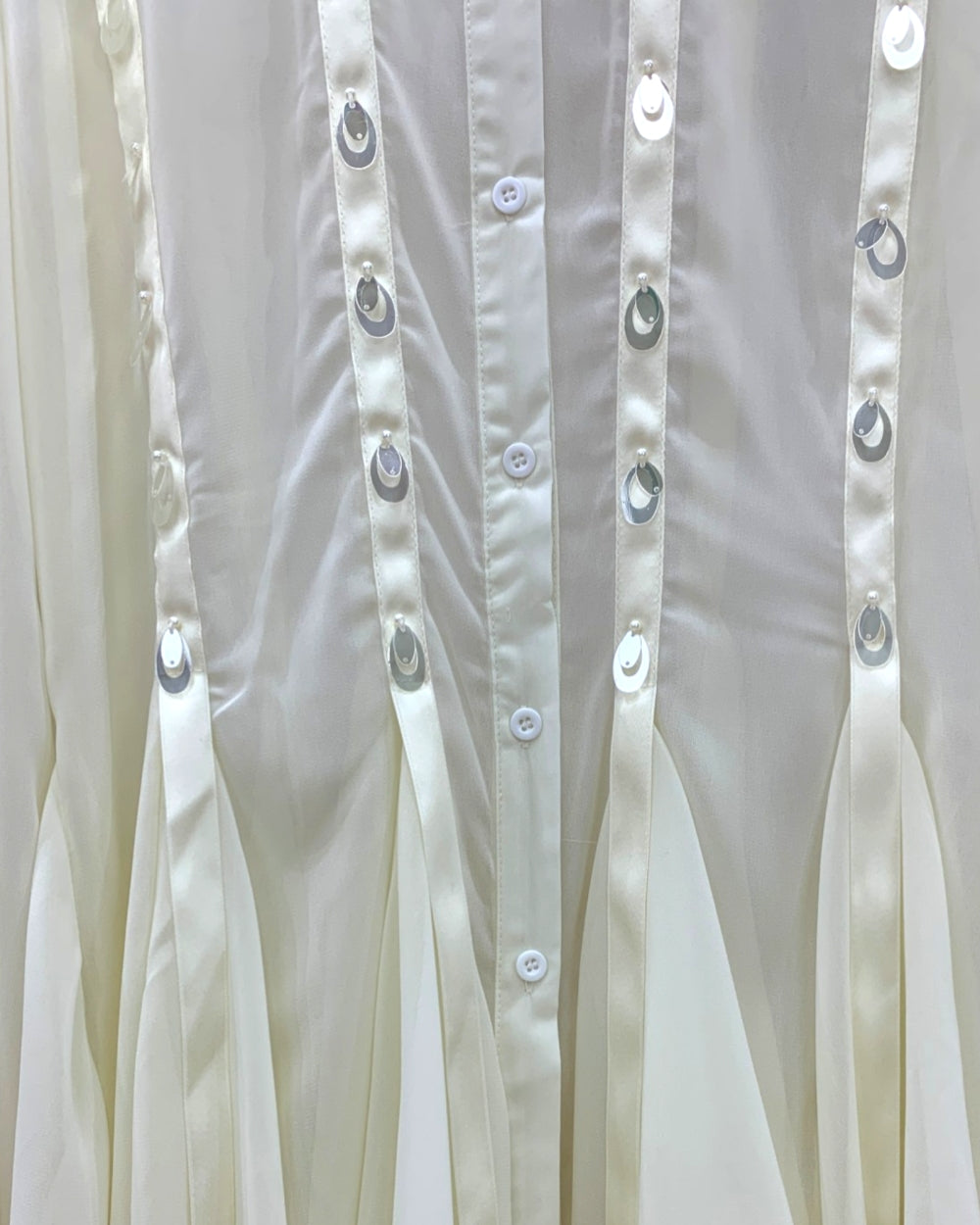 Ribbon Trim Pleated Long Blouse - Zilvina