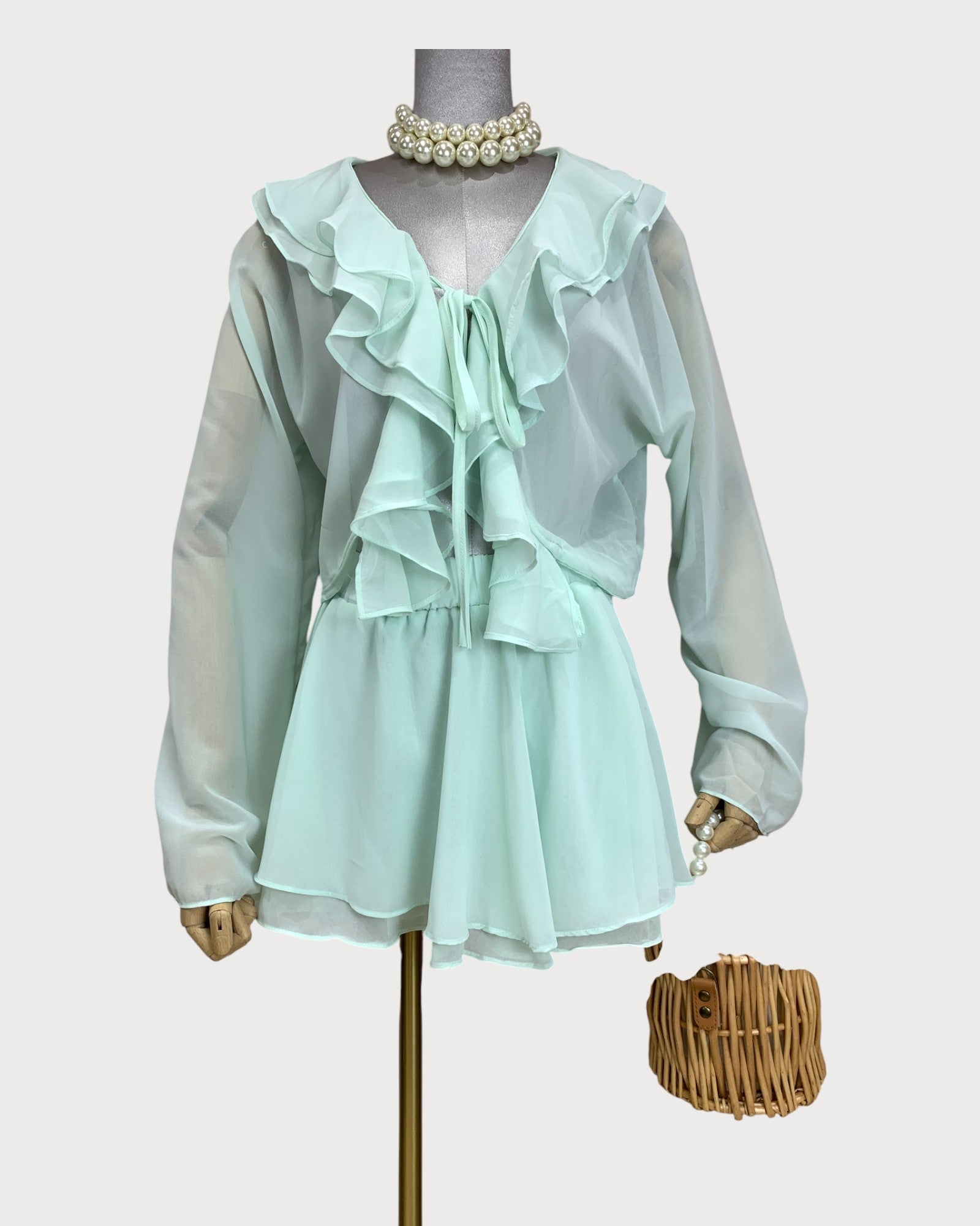 Ruffle Trim Long Sleeve Mini Dress - Zilvina