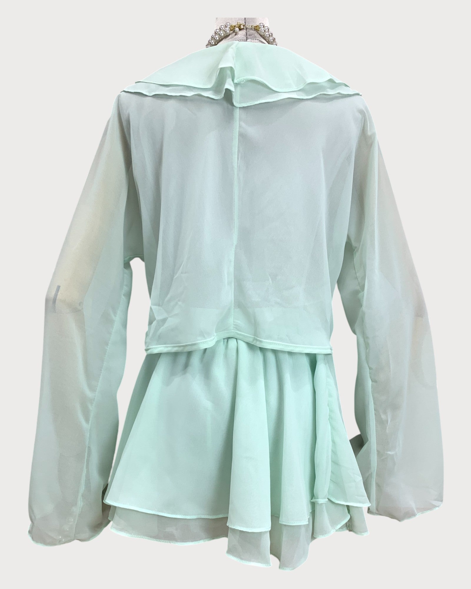 Ruffle Trim Long Sleeve Mini Dress - Zilvina