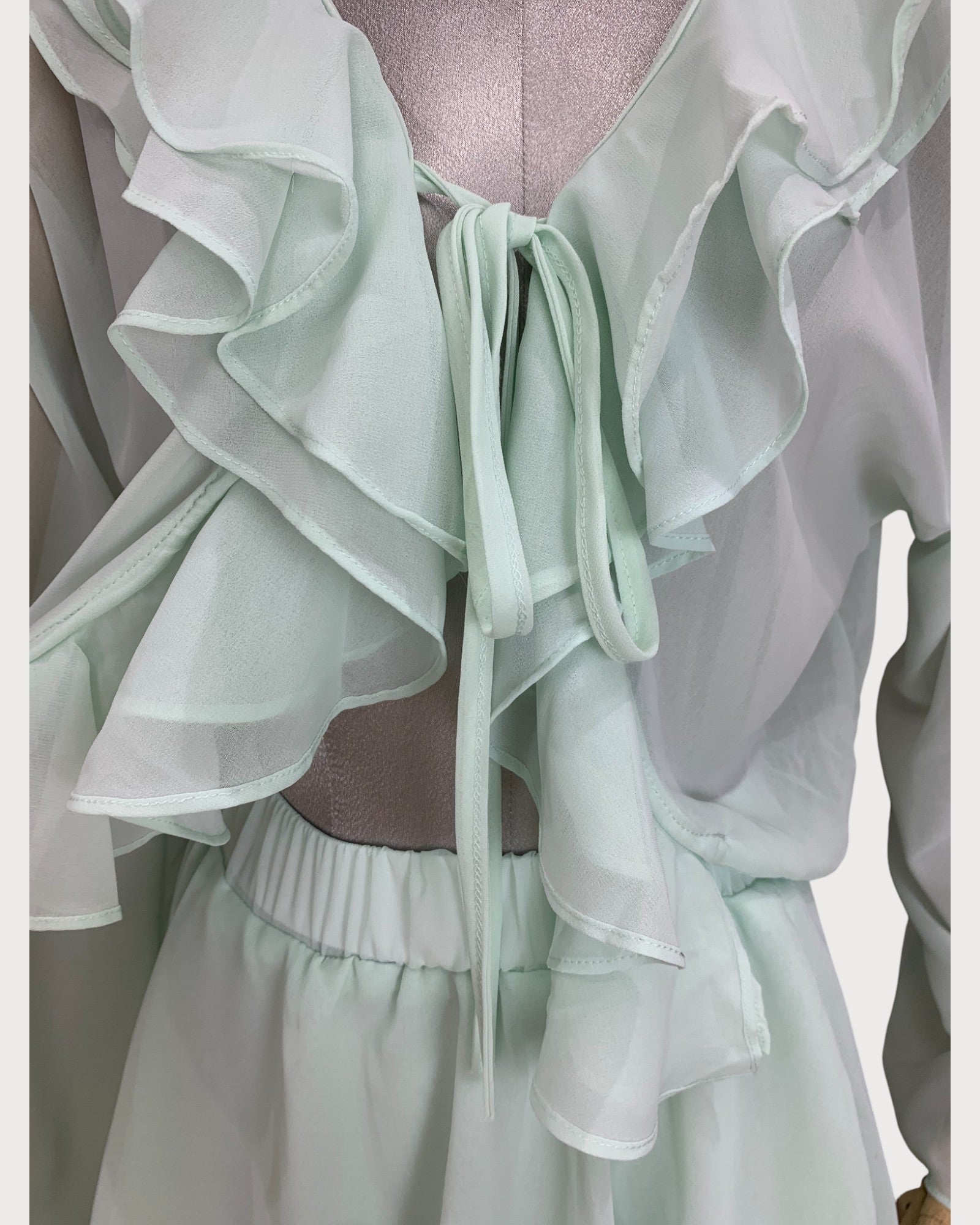 Ruffle Trim Long Sleeve Mini Dress - Zilvina