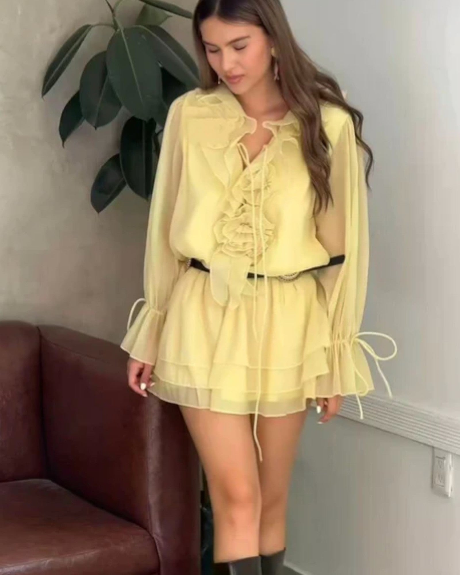 Ruffled Sheer Layered Mini Dress - Zilvina