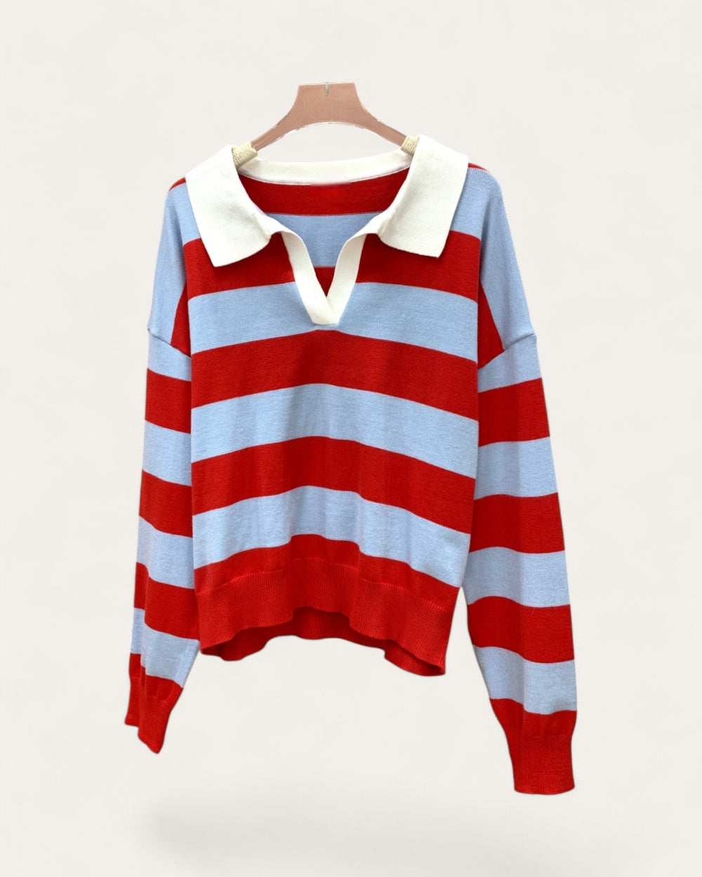 Rugby Stripe Collared Knit Sweater - Zilvina