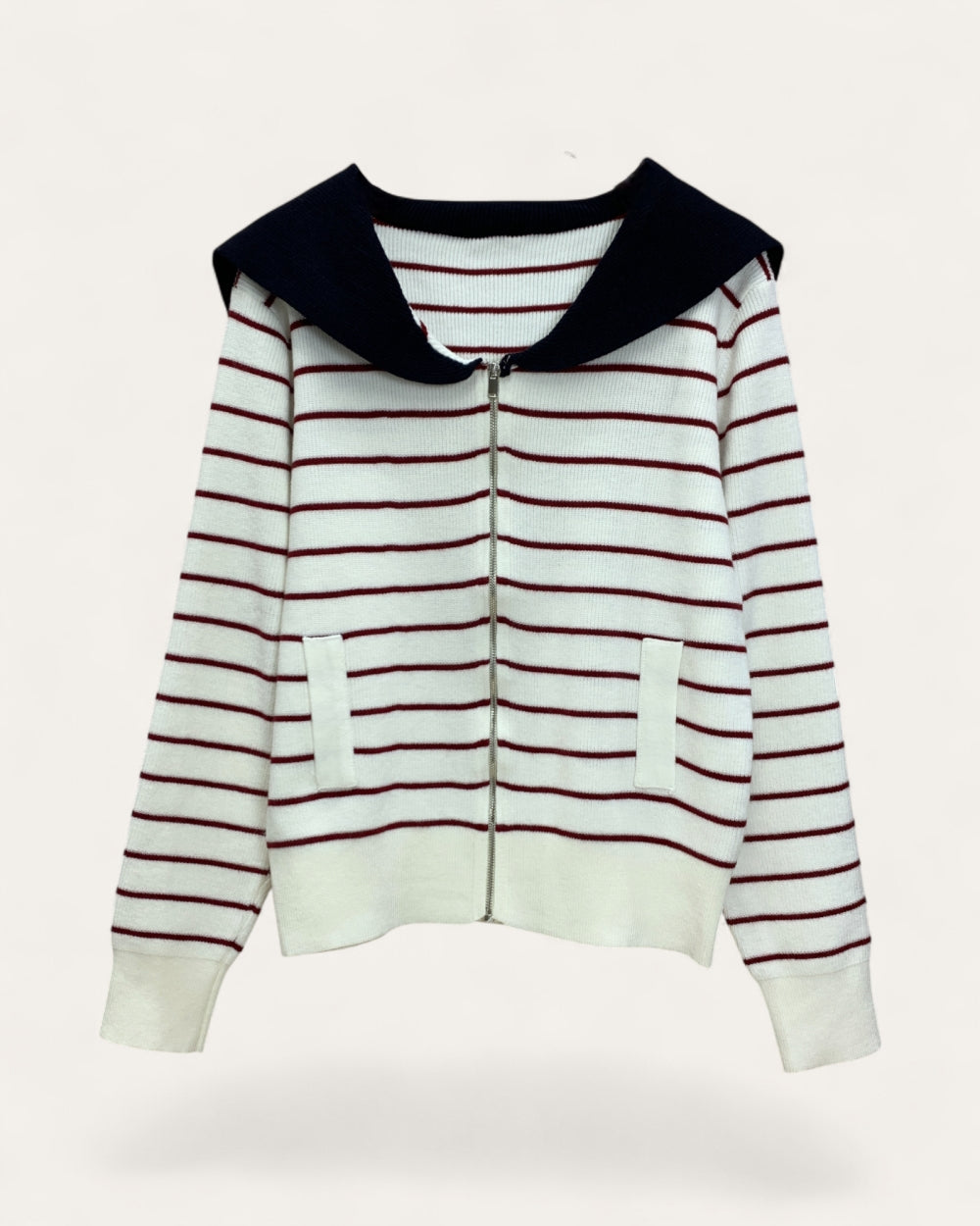 Sailor Collar Zip - Up Knit Cardigan - Zilvina