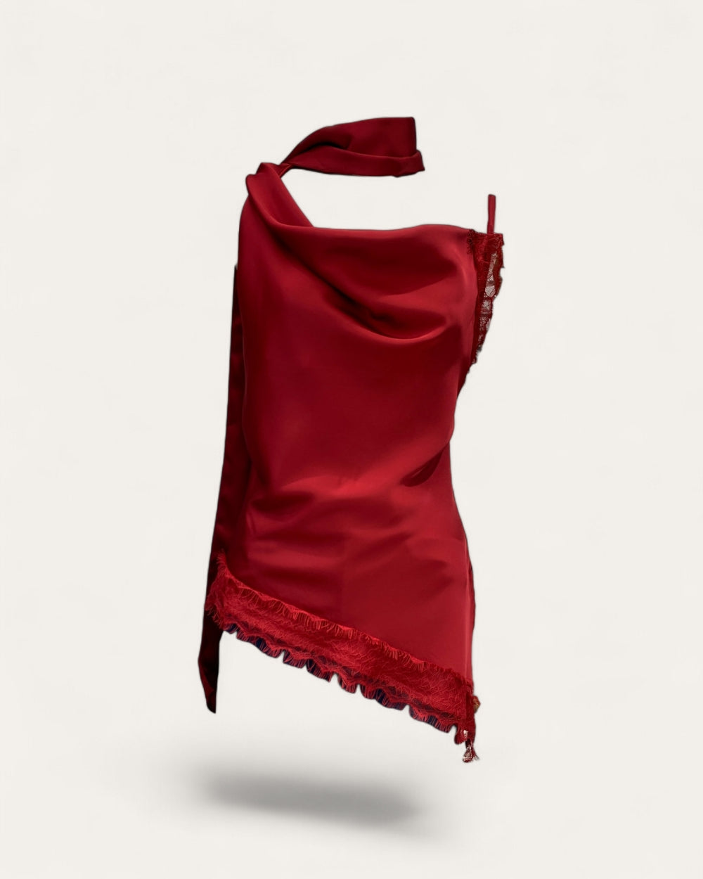 Satin Asymmetric Scarf Top - Zilvina