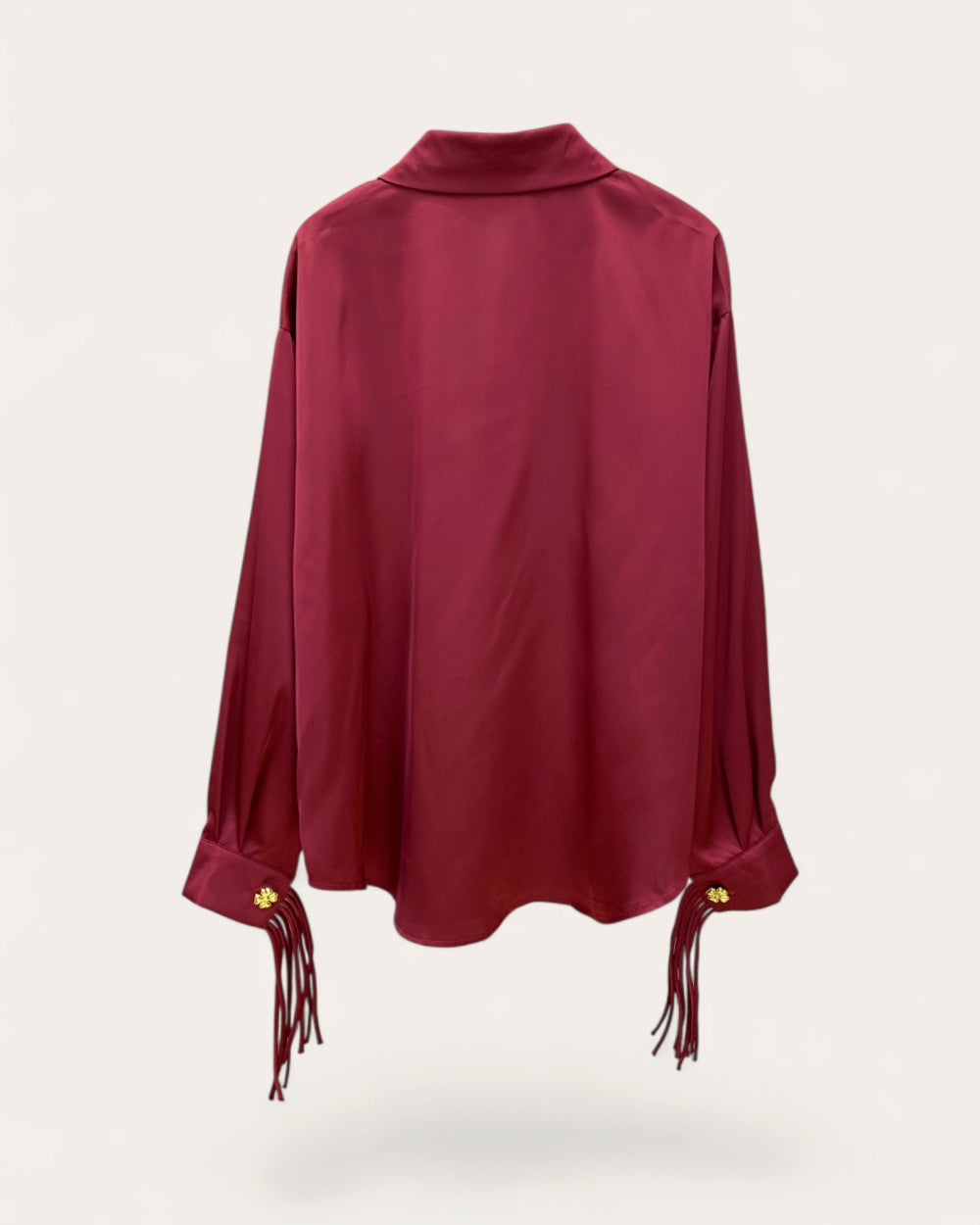 Satin Fringe Button-Up Blouse - Zilvina