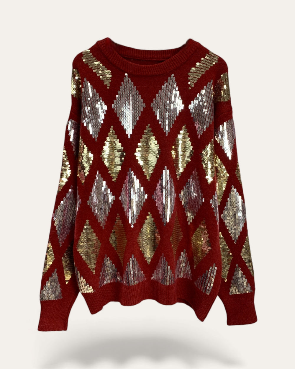 Sequin Argyle Knit Sweater - Zilvina