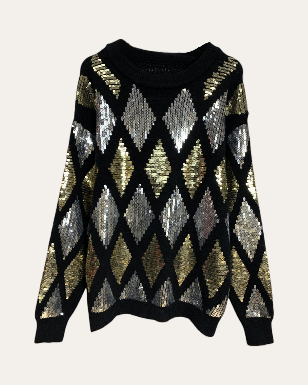 Sequin Argyle Knit Sweater - Zilvina