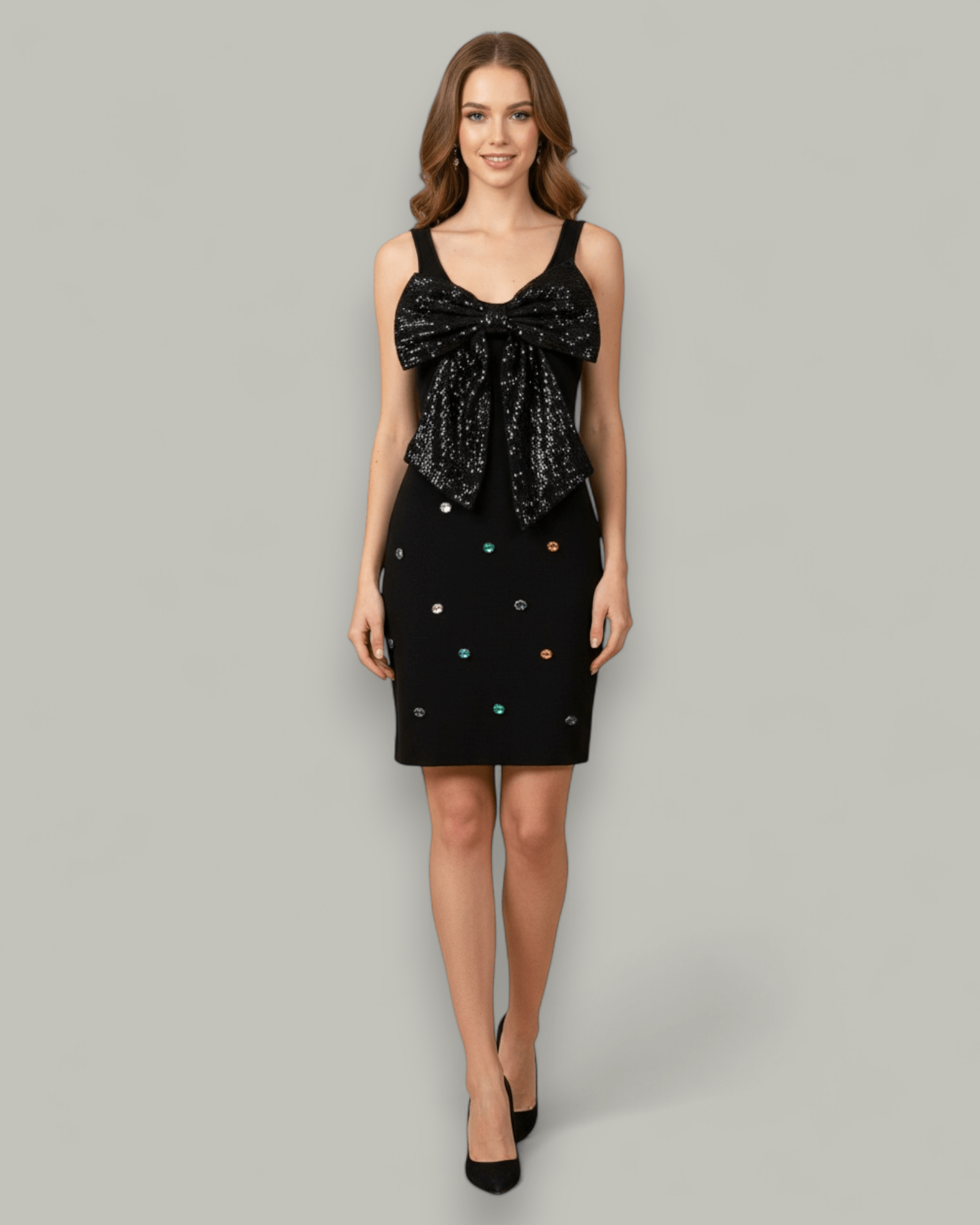 Sequin Bow Sleeveless Knit Dress - Zilvina