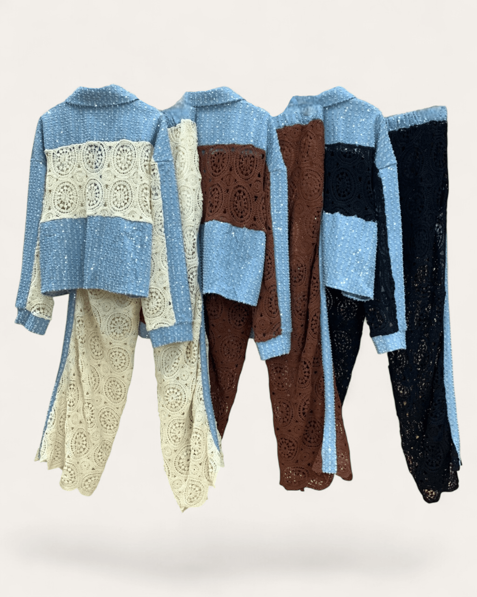 Sequin Denim Patchwork Crochet Se - Zilvina