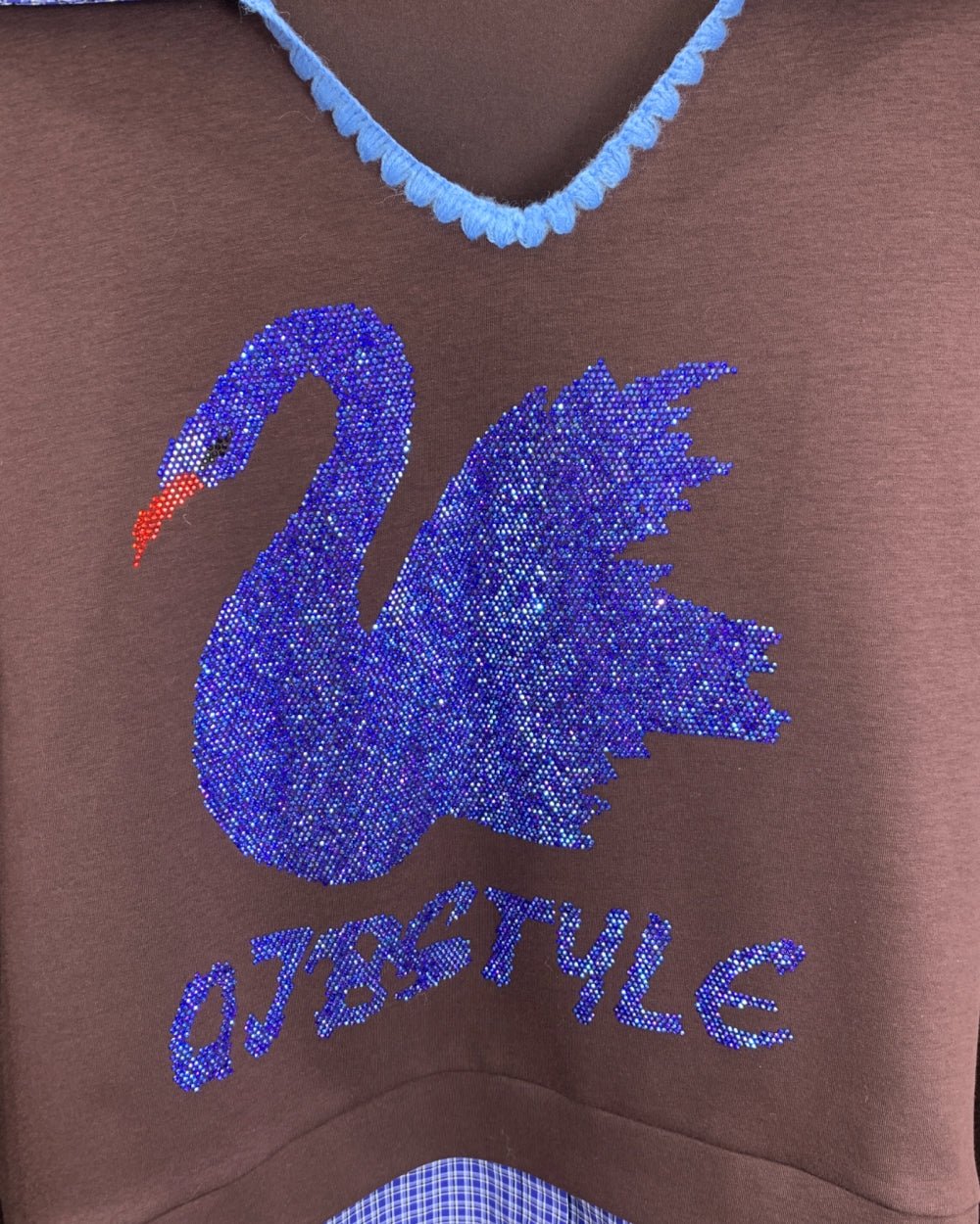Sequin Swan Layered Shirt Sweatshirt - Zilvina