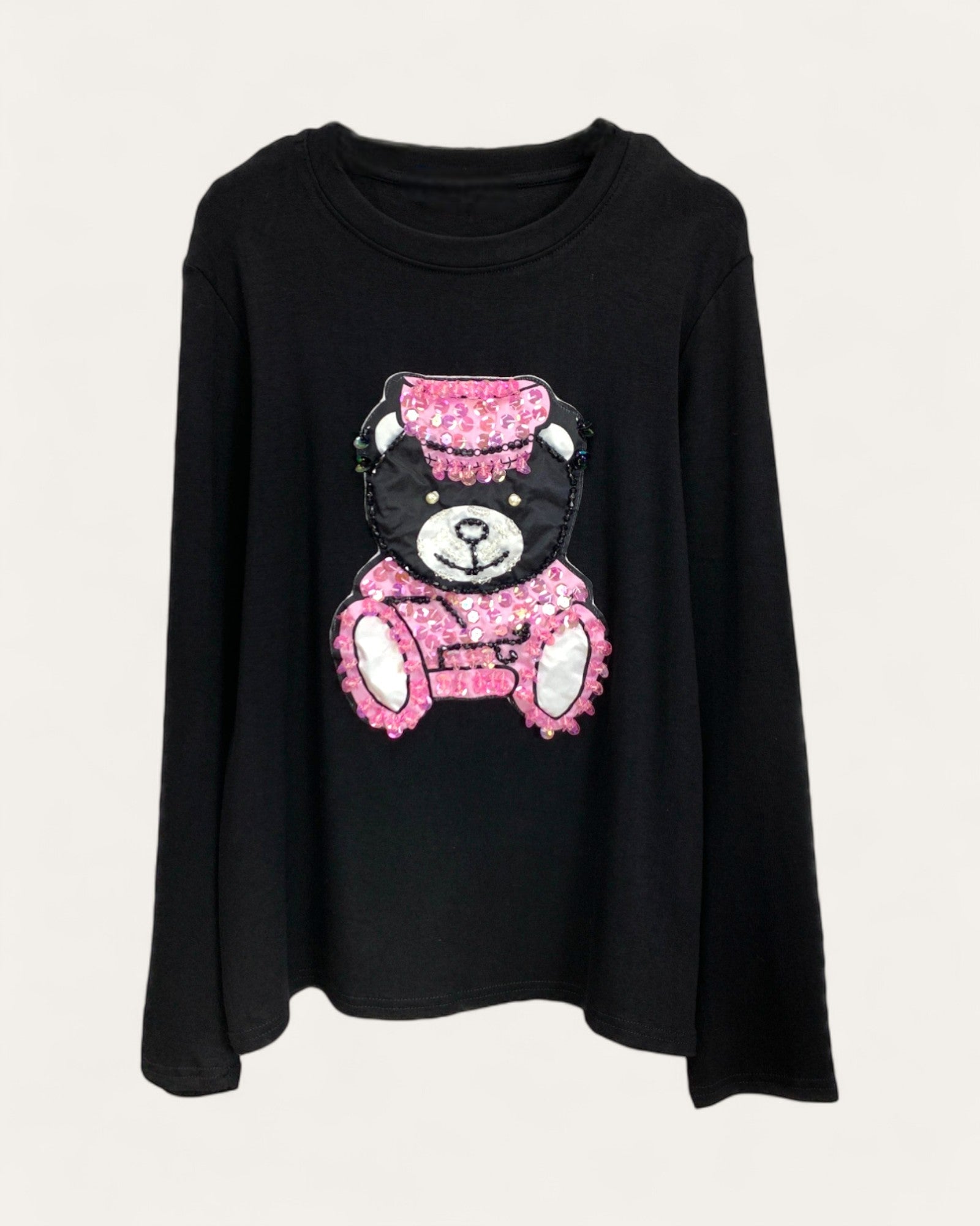 Sequin Teddy Graphic Long Sleeve Tee - Zilvina